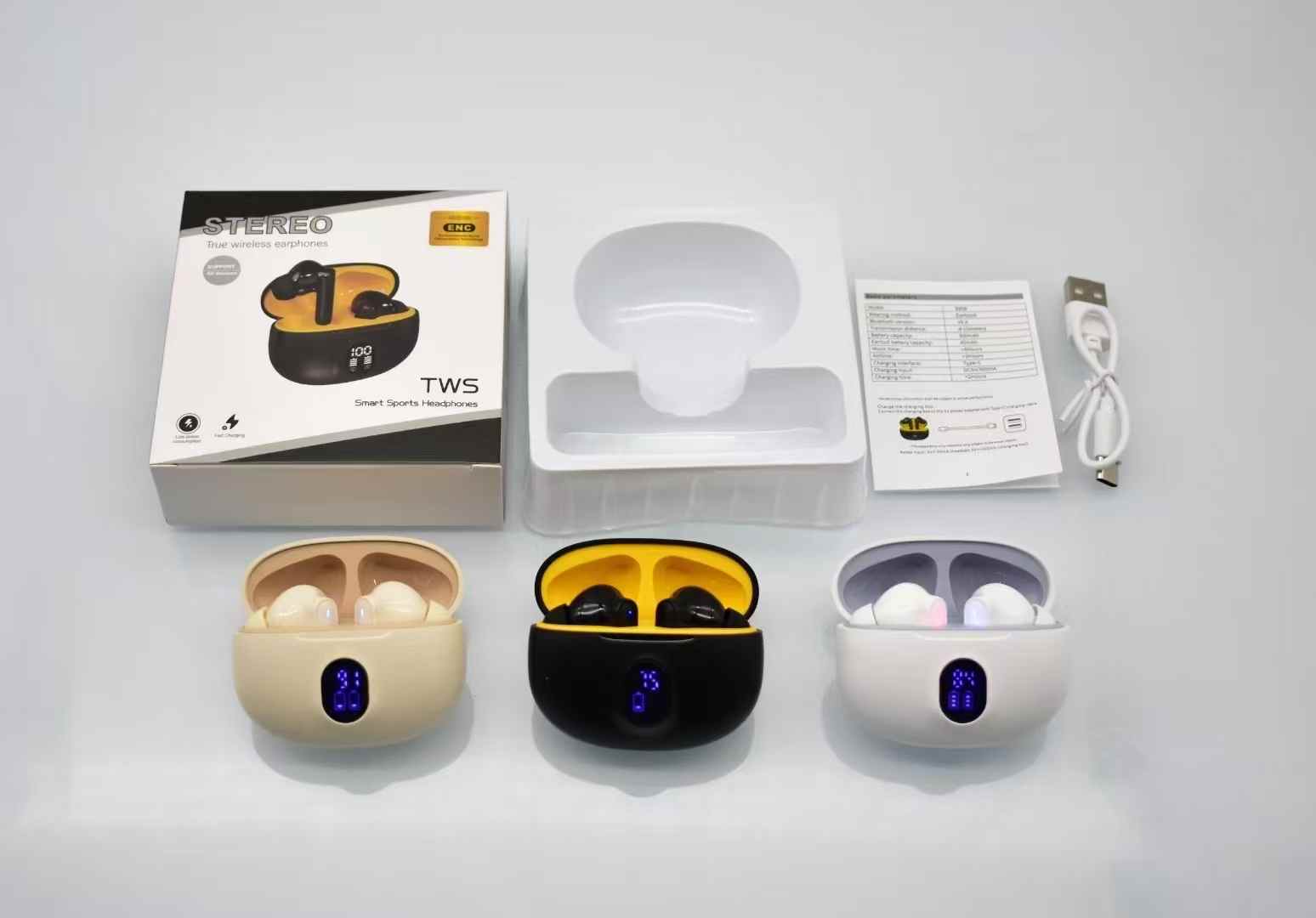Professional Display Stereo 895B Wireless Bluetooth Earbuds With Mic LED Display Type C Fast Charging For Android IPhone (Random Color)